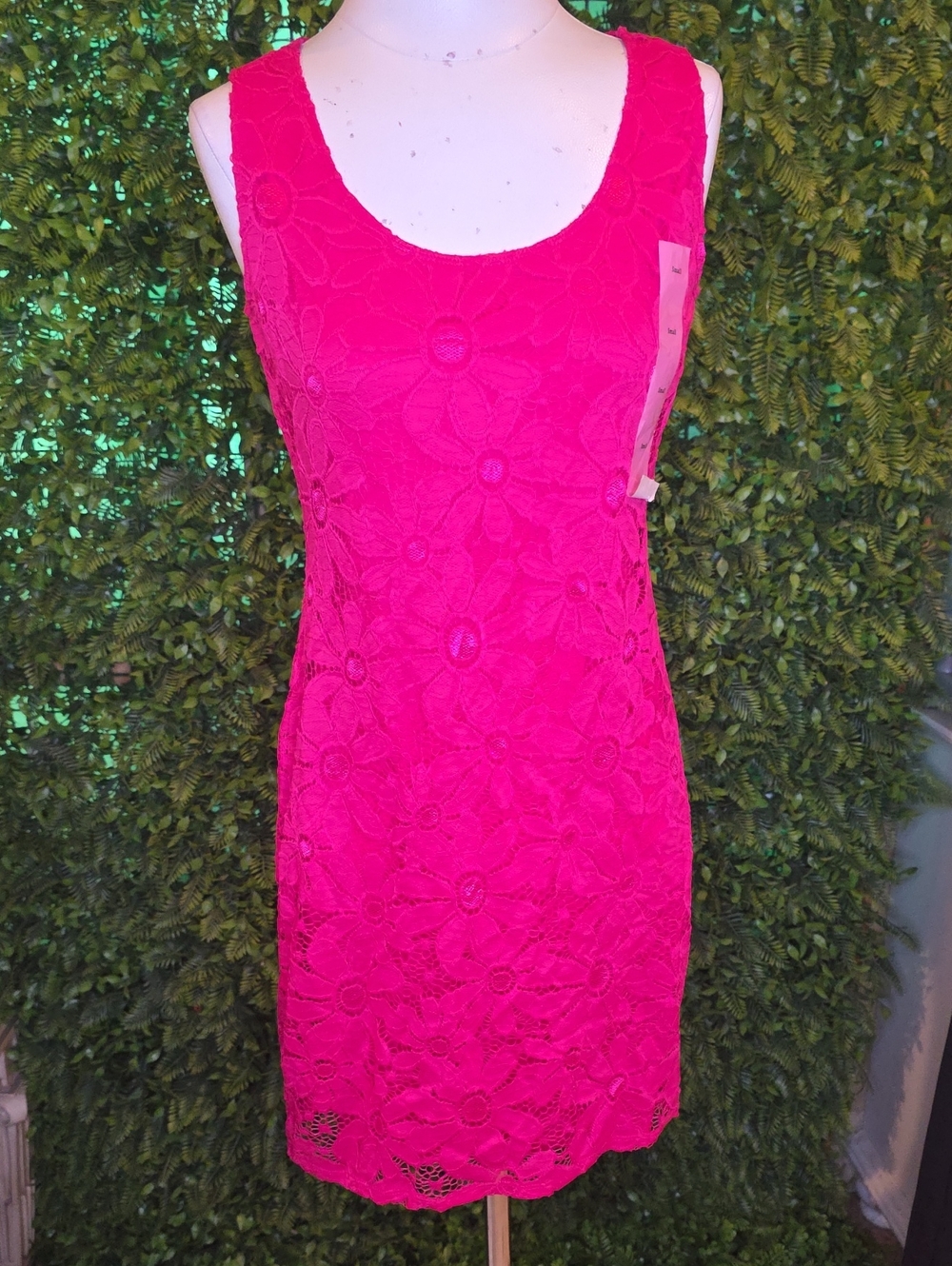 Tiana B. Floral Lace Sheath Dress in Hot Pink